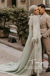 Light Green Muslim Wedding Dresses Long Sleeves A Line Chiffon Bridal Dress