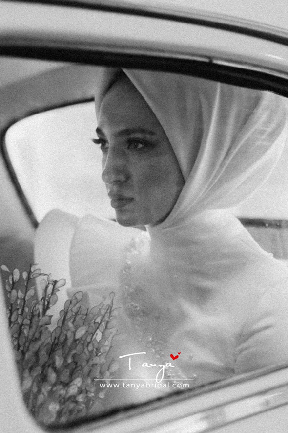 Satin White Muslim Wedding Bridal Dress Long Sleeves DQG1117