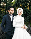 Satin White Muslim Wedding Bridal Dress Long Sleeves DQG1117