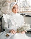 Satin White Muslim Wedding Bridal Dress Long Sleeves High Neck Arabic Dress DQG1117
