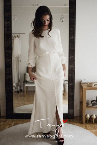 Simplicity Long Sleeve Wedding Dresses Amazing Button Vestidos De Noiva Bohemian Bridal Gowns France robe de mariee ZP015