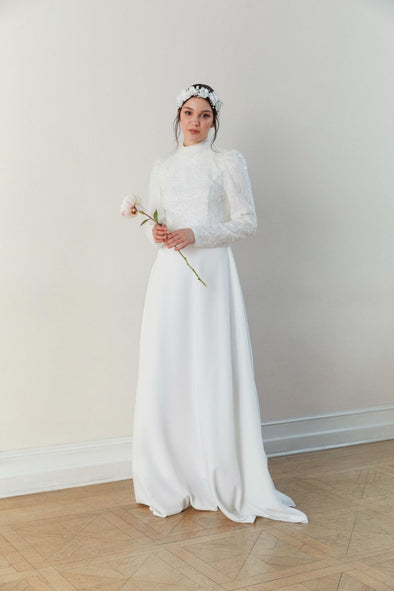 Elegant Long Sleeves Lace A Line Muslim Wedding Dresses