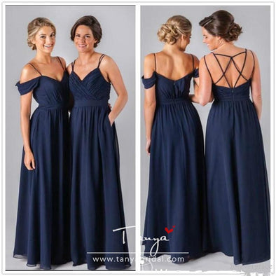 Elegant Cheap Navy Blue Chiffon Bridesmaid Dress Summer Boho V-neck Backless Maid of Honor Dress Wedding Guest Gown Custom Made Plus Size