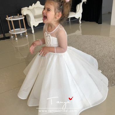 Ivory Lace Flower Girl Dresses Tulle AppliquesTBF015