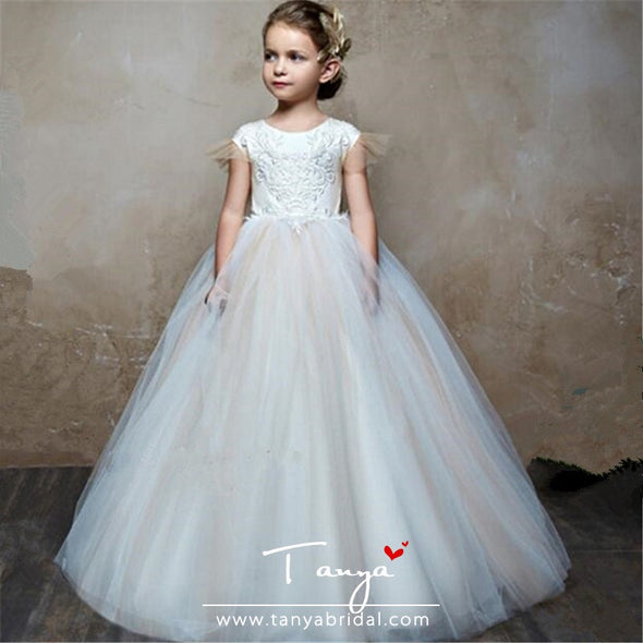 Flower Girl Dress Champagne Ivory Puffy Wedding party Dress TBF013