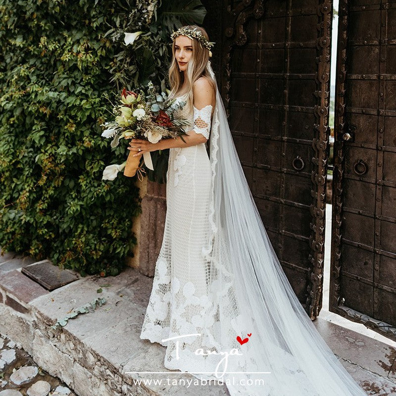 Vintage Spanish Wedding Dresses Grid yarn lace Bridal gowns ZW169 - Vintage Spanish Wedding Dresses Grid yarn lace Bridal gowns ZW169 -