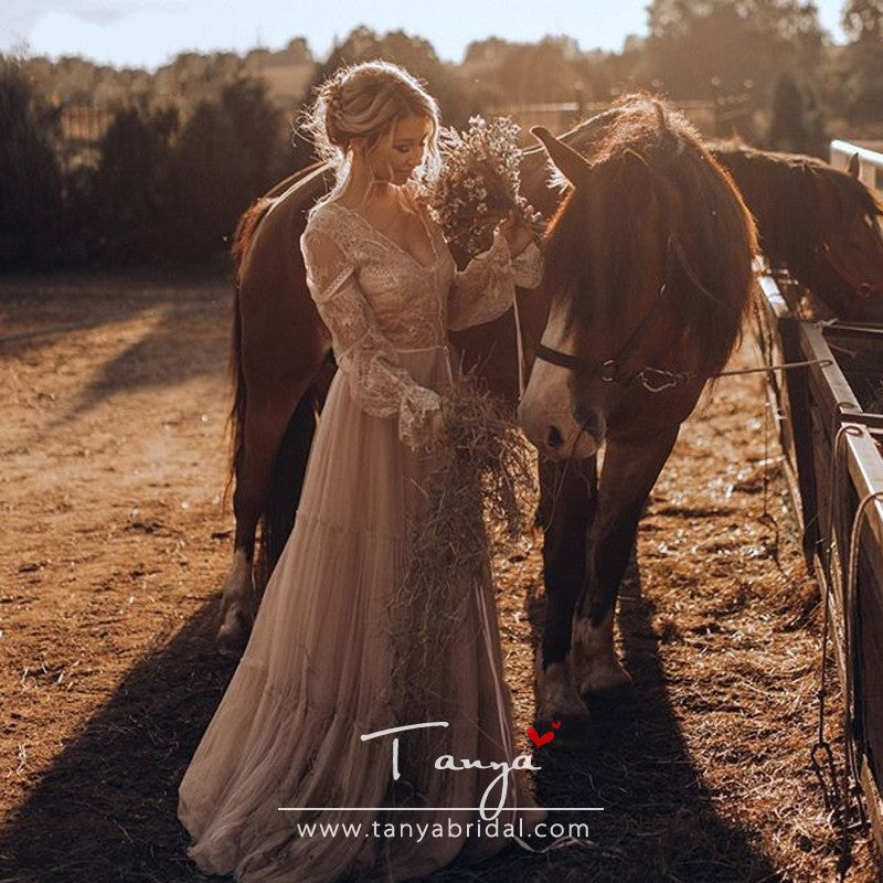 Whimsical Boho Wedding Dresses Lace Long Sleeve GYPSY Striking Bridal TANYA BRIDAL Whimsical Boho Wedding Dresses Lace Long Sleeve GYPSY Striking Bridal TANYA BRIDAL