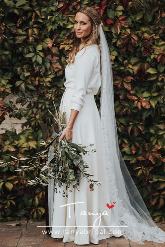 Simple Beautiful Tuscan Wedding Dresses Intensely Romantic Country Maxi Bridal Gowns V-Neck Split Robe de soiree ZW180