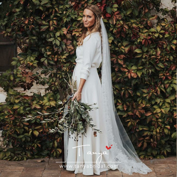 Simple Beautiful Tuscan Wedding Dresses Intensely Romantic Country Maxi Bridal Gowns V-Neck Split Robe de soiree ZW180