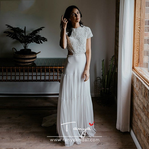 Boho Wedding Dresses A Line Short Sleeve Noivas ZW0250