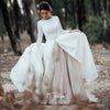 Two Pieces Long Sleeves Satin Wedding Dresses With Kakhi Skirt Bride Dress