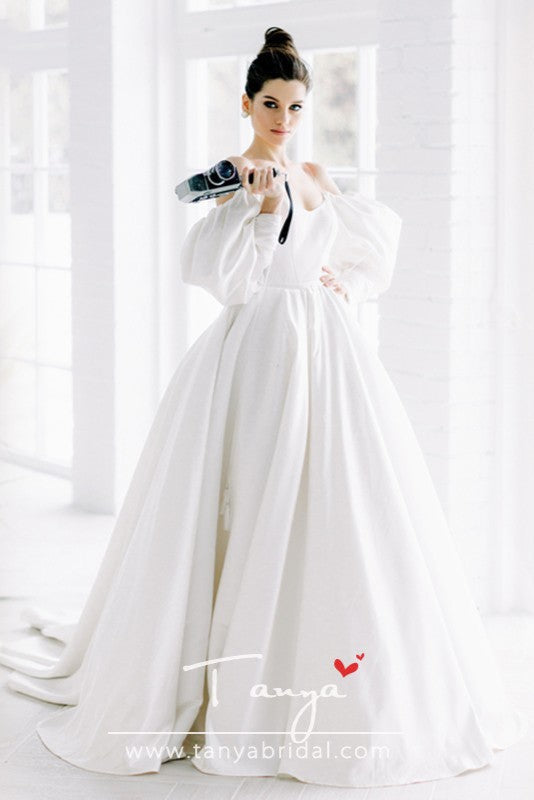 Whimsical Long Sleeve Satin A Line Bridal Gowns ZW193 TANYA BRIDAL Whimsical Long Sleeve Satin A Line Bridal Gowns ZW193 TANYA BRIDAL