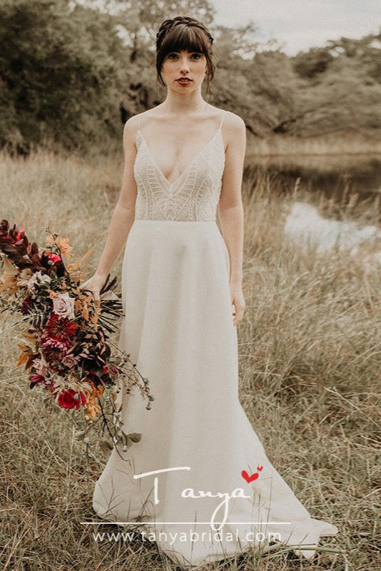 V-Neck Simple Wedding Dresses Beaded Vestido De noivas ZW230