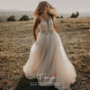 Bohemian Wedding Dresses Tulle Deep V Beads Backless Beach Boho Elegant Country Style Bridal Gowns Nude Dress DQG864