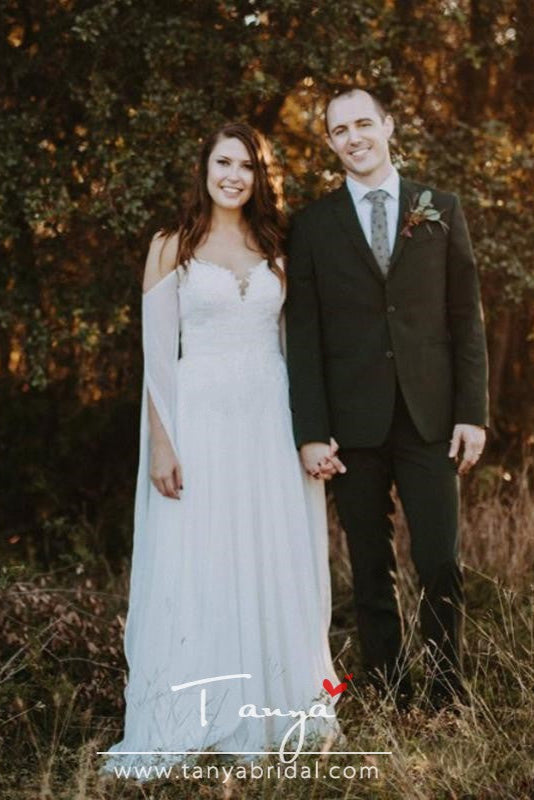 White Bohemian Wedding Dresses Spaghetti Backless