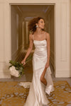 Pure Simplicity Thigh-High Split Flattering Pleated Wedding Dresses With Back Tie Chic Noivas ZW699