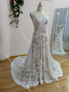 Deep Nude Lining Wedding Dresses With Detachable Flare Long Sleeves