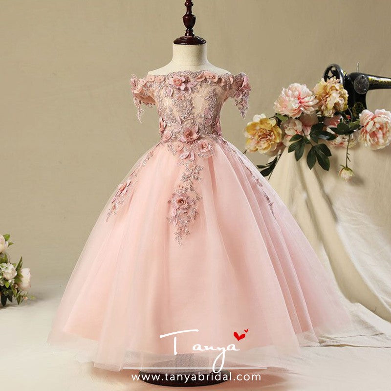 Pink Flower Girl Girls Formal Gown Wedding Flower Girl Dress Dusty