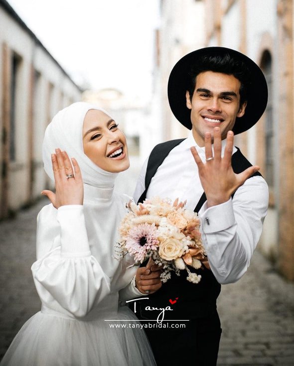 Simple Long Sleeves Wedding Dress Muslim Bridal Gown DQG1119