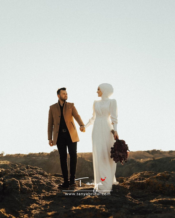 vintage simple A Line muslim wedding dresses elegant bride dress