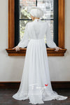 Long Sleeves A Line Soft Satin Muslim Wedding Dresses DQG1122