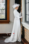 White Long Sleeves A Line Soft Satin Muslim Wedding Dresses DQG1122