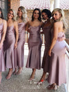 Sheath Spaghetti Straps Lilac Silk Satin Bridesmaid Dress with Split