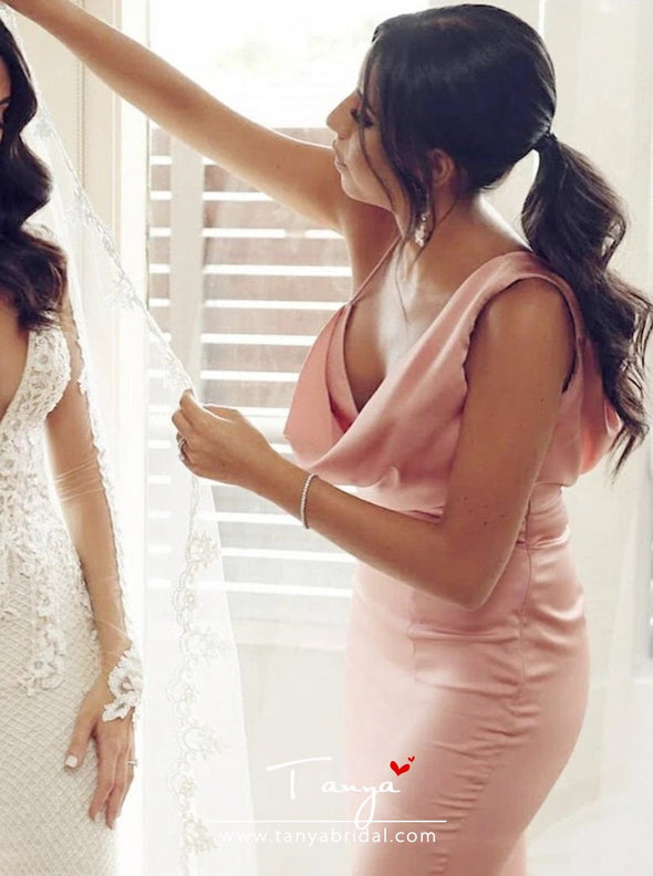 Sheath Sleeveless Pink Long Bridesmaid Dress with Split