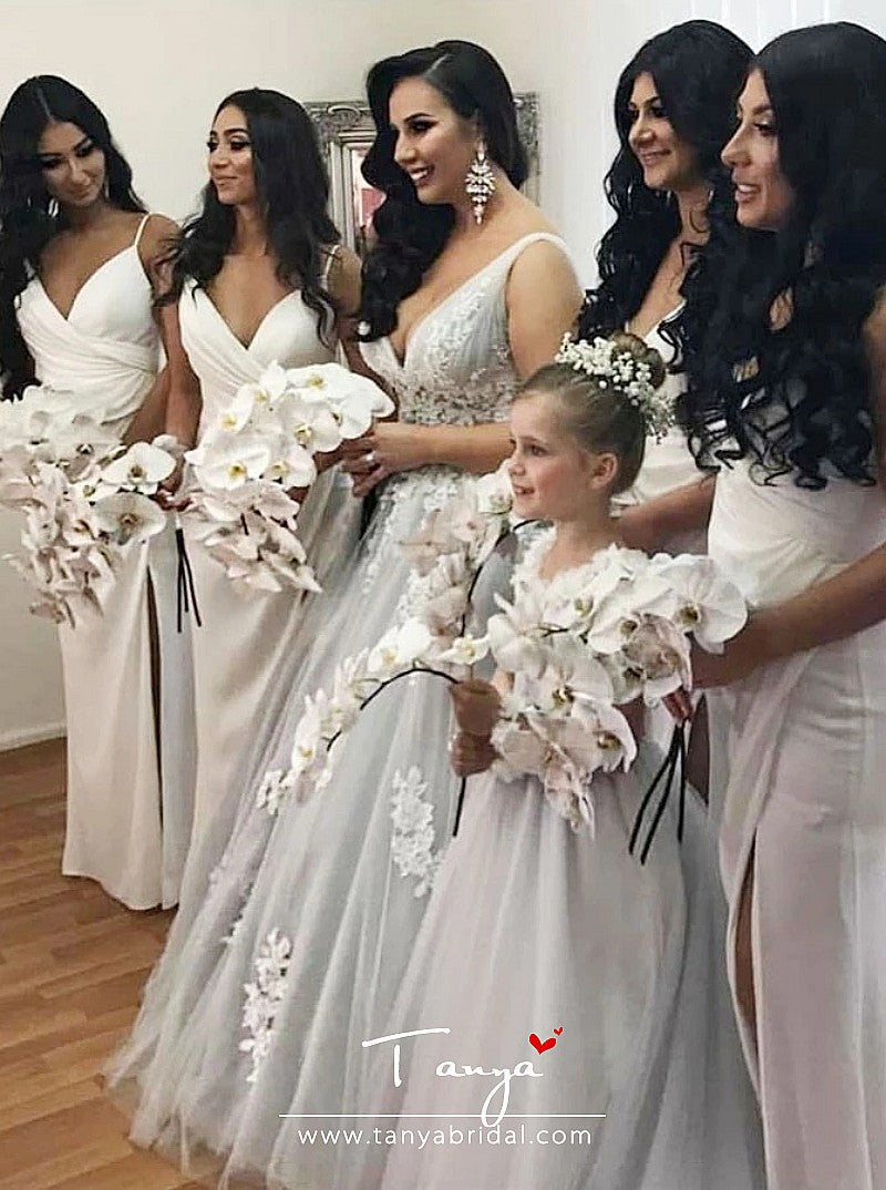 Sheath Spaghetti Straps Sweep Train Bridesmaid Dress with Split TANYA BRIDAL Sheath Spaghetti Straps Sweep Train Bridesmaid Dress with Split TANYA BRIDAL