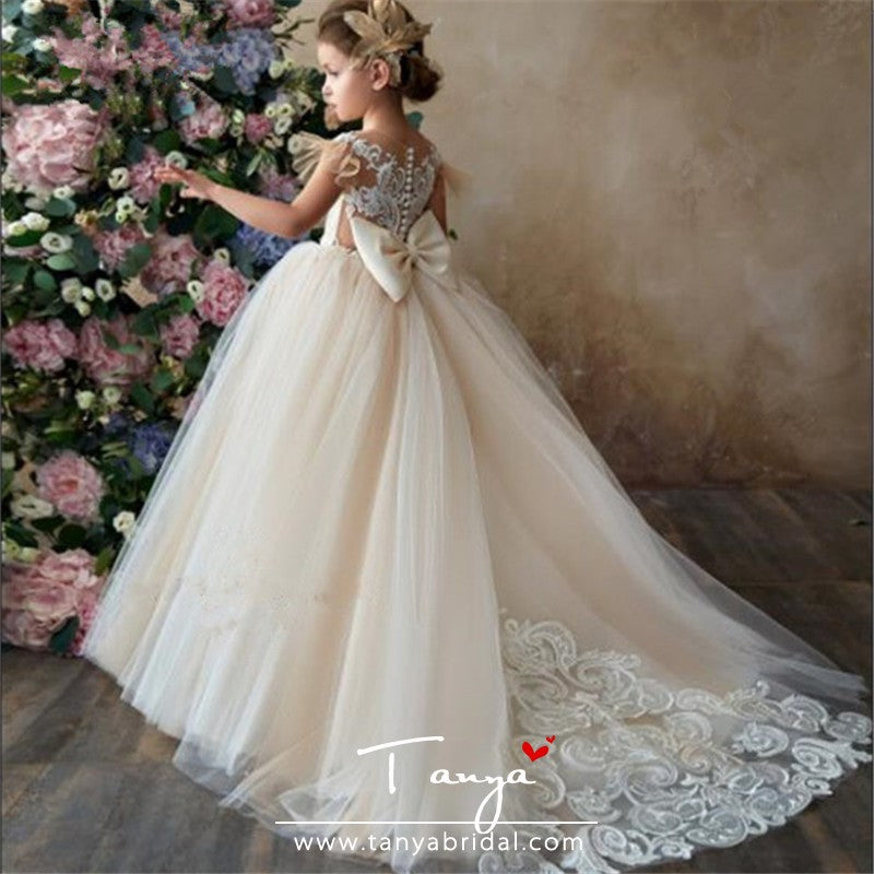 Flower Girl Dress Champagne Ivory Puffy Wedding party Dress TBF013 TANYA BRIDAL Flower Girl Dress Champagne Ivory Puffy Wedding party Dress TBF013 TANYA BRIDAL