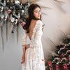 Long Sleeves Lace Beach Bridal Dress Champagne Bohemian Wedding Gowns
