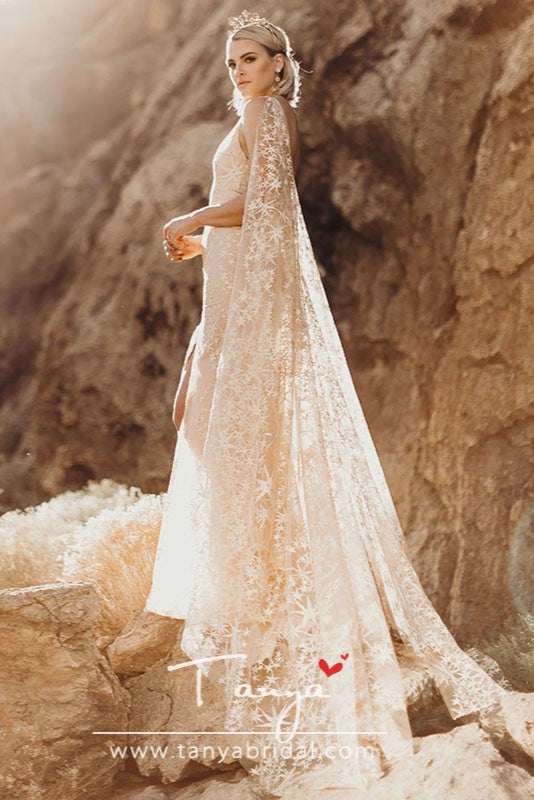 Awesome Floral Print Star Wedding Gowns With Cape ZW124
