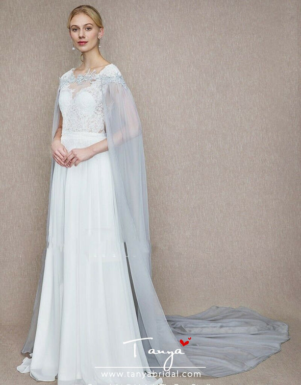Long Chiffon Wedding Cape 3 Meters Length Simple Bridal Cloak DQG1197