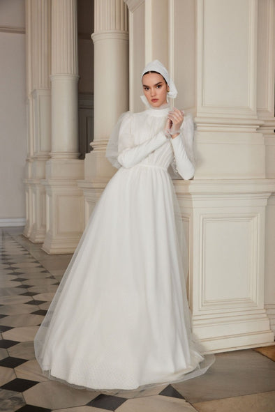 Dot Tulle Pretty Long Muslim Wedding Dress 2023 New Style