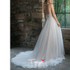 Modest Tulle Wedding Dresses With Button On Back TBW40