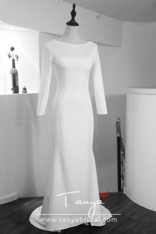 Mermaid Simple Long Sleeve Backless Wedding Dresses ZW007