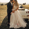 Bohemian Wedding Dresses Tulle Deep V Beads Backless Beach Boho Elegant Country Style Bridal Gowns Nude Dress DQG864