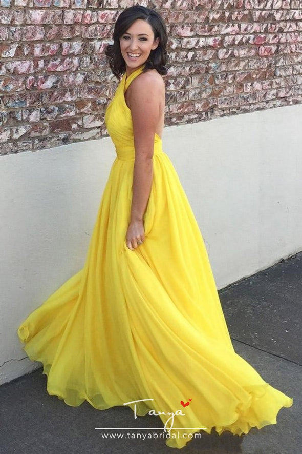 Bridesmaid Dresses Yellow Chiffon for Junior Wedding Party