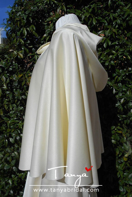 Ivory Silk Satin Wedding Cloak shawl jacket hooded Cape Bridal Accessories DJ076