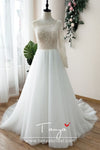 One Shoulder Pearls Wedding Dress Tulle Skirts  ZW023