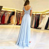 Light Blue Lace Bridesmaid Dresses Chiffon High Slit Side Sleeves Appliques Long Party Guest Wedding Party Gown