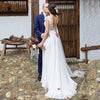 Cape Sleeve A Line Lace Edge Backless Wedding Dress ZW368