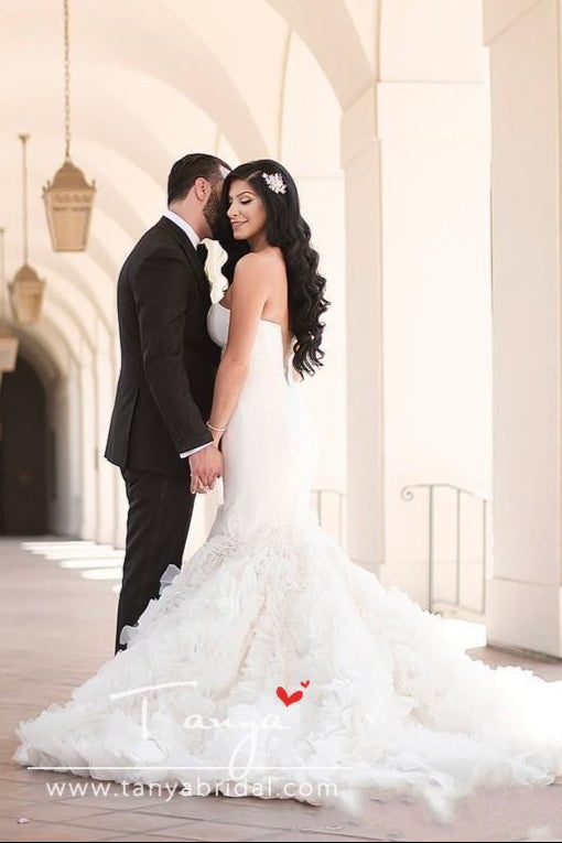 Sweetheart Mermaid Ruffles Sweep Train Backless Bridal Gowns TANYA BRIDAL Sweetheart Mermaid Ruffles Sweep Train Backless Bridal Gowns TANYA BRIDAL