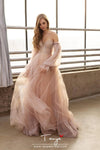 Pink Wedding Dresses Beach Boho Off the Shoulder Bridal Gown TBW17