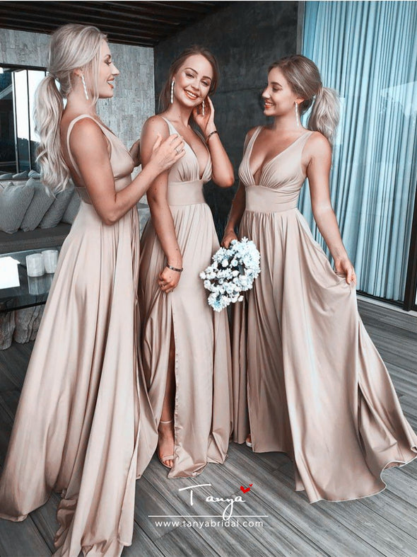 Deep V Neck Split Side Bridesmaid Dresses For Wedding TBB1029 TANYA BRIDAL Deep V Neck Split Side Bridesmaid Dresses For Wedding TBB1029 TANYA BRIDAL