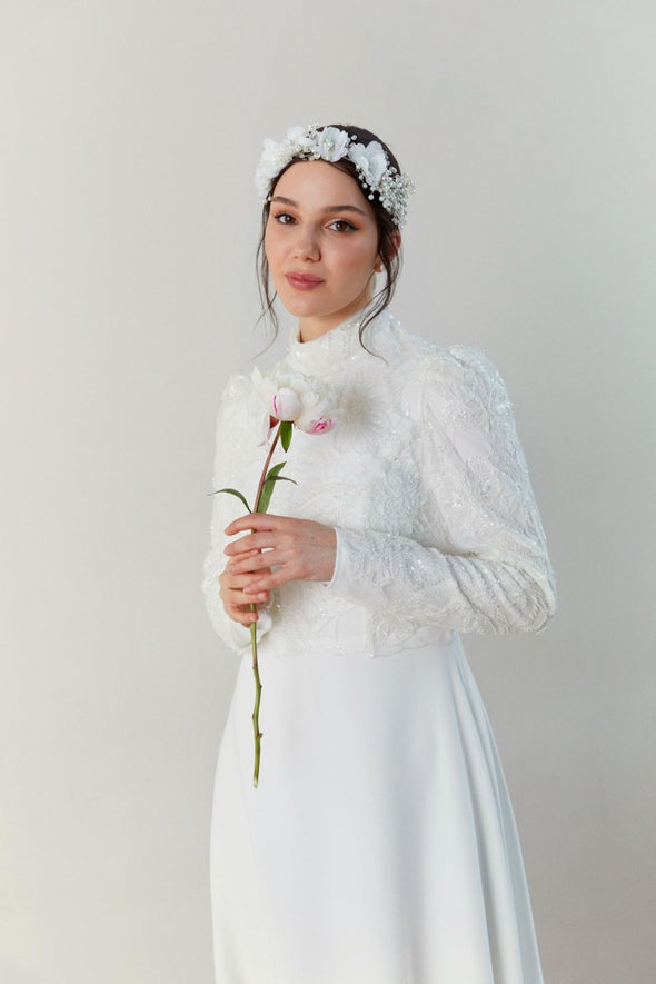 Elegant Long Sleeves Lace A Line Muslim Wedding Dresses