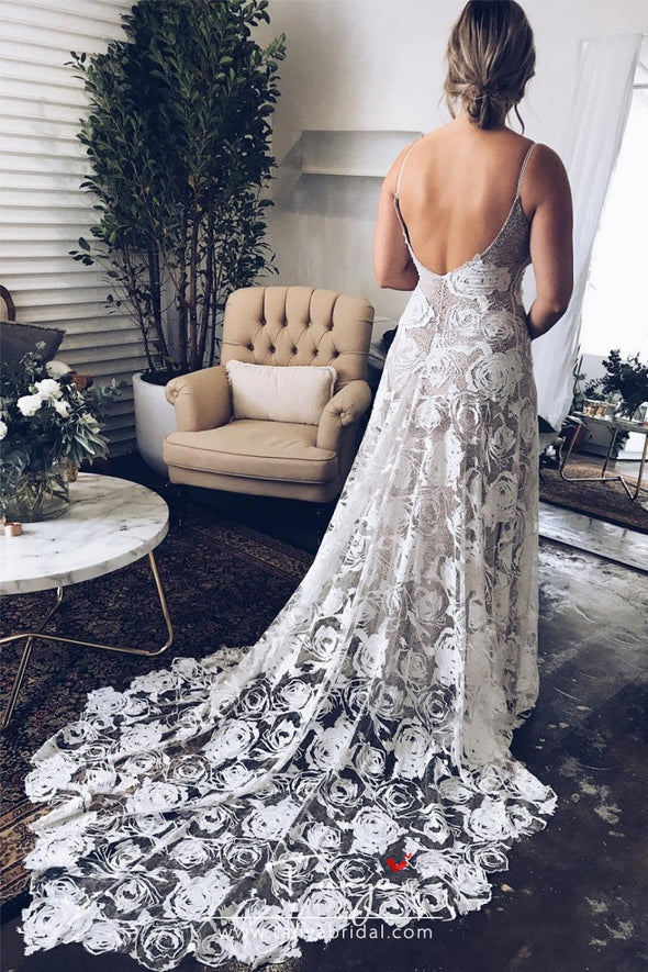 Simplicity Luxury Intrigue Wedding Dresses Stunning Contemporary Rose Pattern Embroidery Boho Bridal Gelinink nude lining ZW104