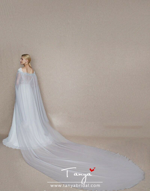 Long Chiffon Wedding Cape 3 Meters Length Simple Bridal Cloak DQG1197