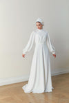Simple Long Wedding Dress Muslim Floor Length With Buttons