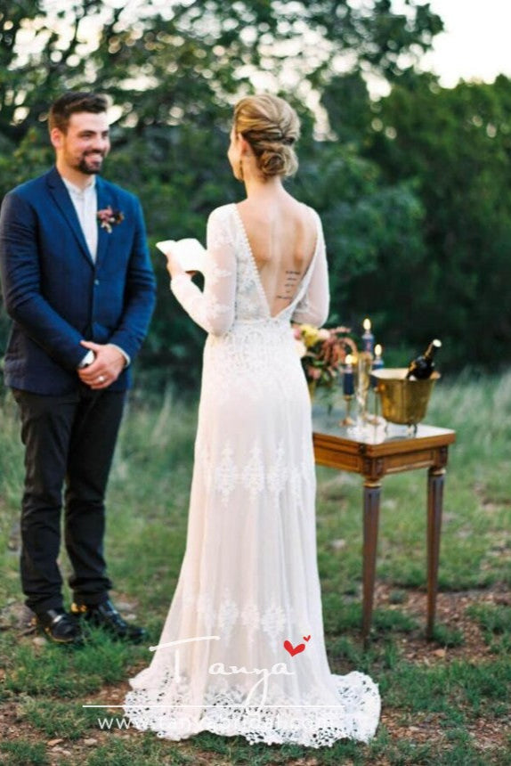 Form-fitting Bohemian Wedding Dress Nude Lining Vestido De Noiva ZW094 TANYA BRIDAL Form-fitting Bohemian Wedding Dress Nude Lining Vestido De Noiva ZW094 TANYA BRIDAL